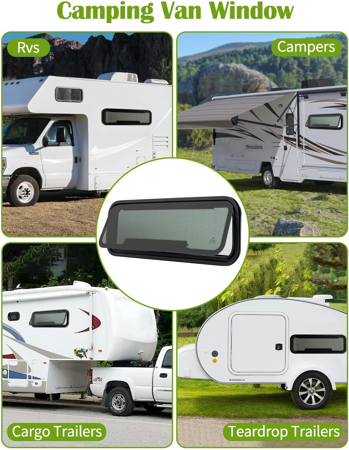 RV Window | 33.7" W X 10.7" H | Universal Camper Van Bunk Awning Window | Tempered Glass &Trim Set | DOT Certification Qualified image number 1