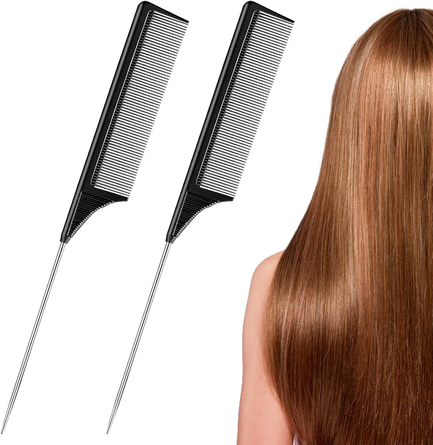 2 Pack Rat Tail Comb,Anti Static and Heat Resistant Teasing Lightweight Comb for All Hair Types. image number 2
