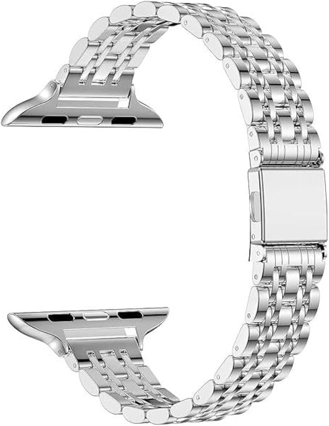 Maktech Stainless Steel Wristband,Women Slim Seven-Pieces Links 14Mm Metal Bracelet Band for Apple Watch Series 11/10/9/8/7,SE 3/2/1 [2025] (42Mm/41/40Mm,Silver/Gold)