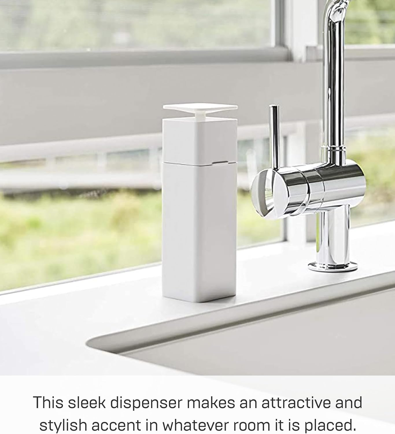 YAMAZAKI Home Home One Handed Push Soap Dispenser, Size, White (5213-P) - White image number 2