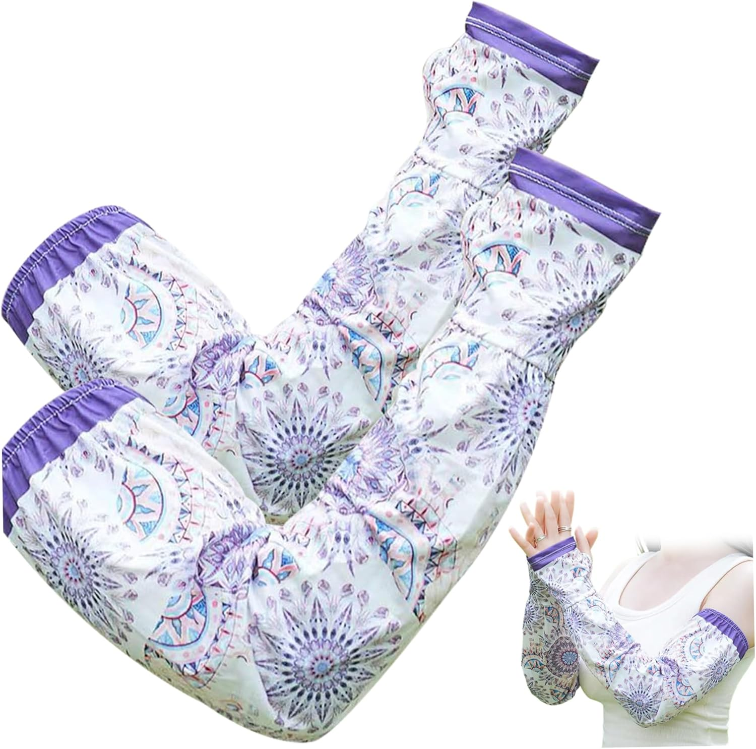 Gardening Sleeves Floral UV Cooling Arm Sleeves Farm Sun Protection Garden Sleeves for Women One Size Fits Most Arm Sleeves Farmers Defense Gardening Sleeves for Gardening Harvesting Outdoors Purple image number 4