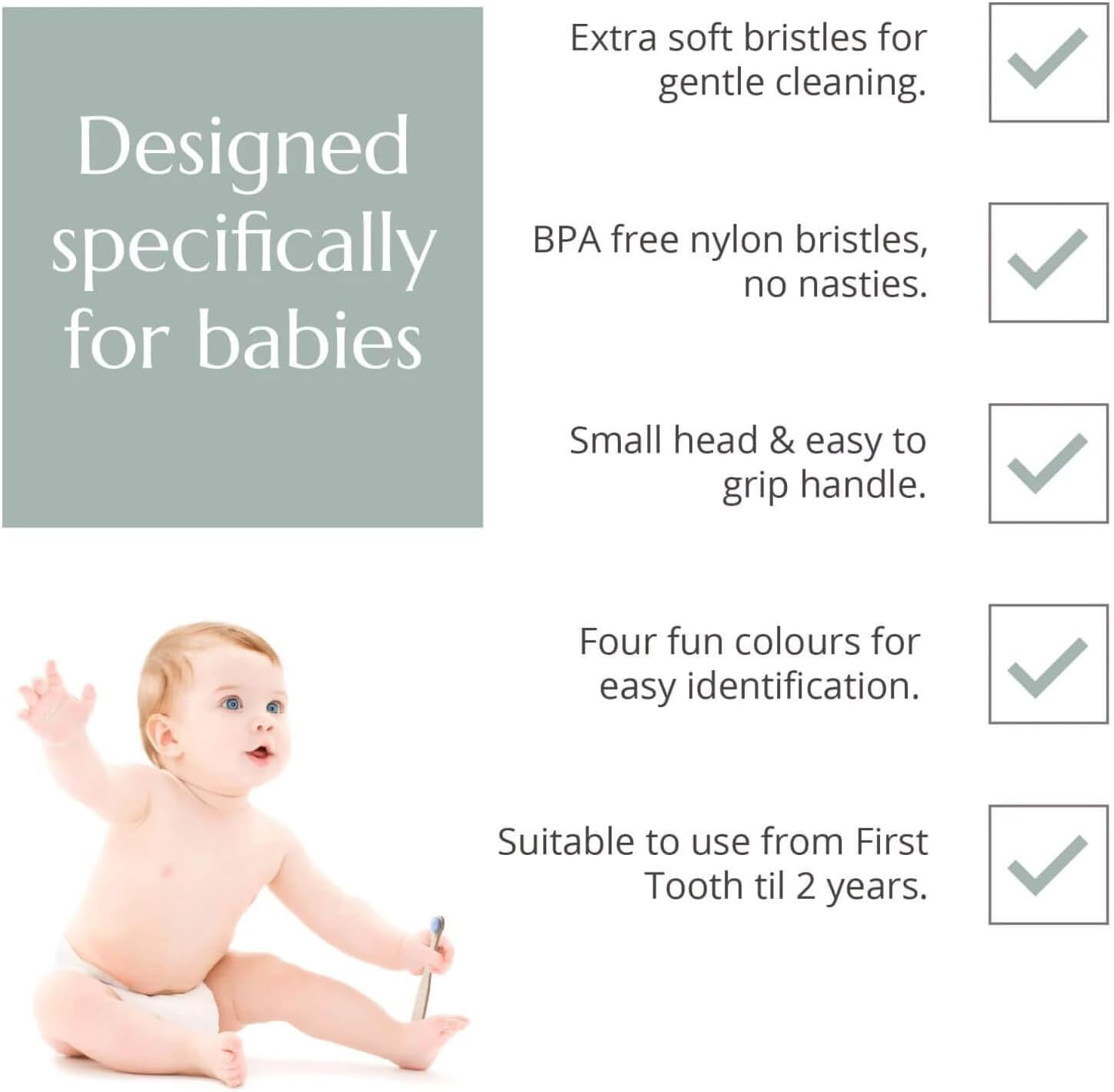 Wild & Stone Organic Baby Bamboo Toothbrushes | 4 Pack | Soft Bristles | 100% Compostable Handle | BPA Free | Vegan Baby Toothbrushes (White) - Baby Pink image number 4