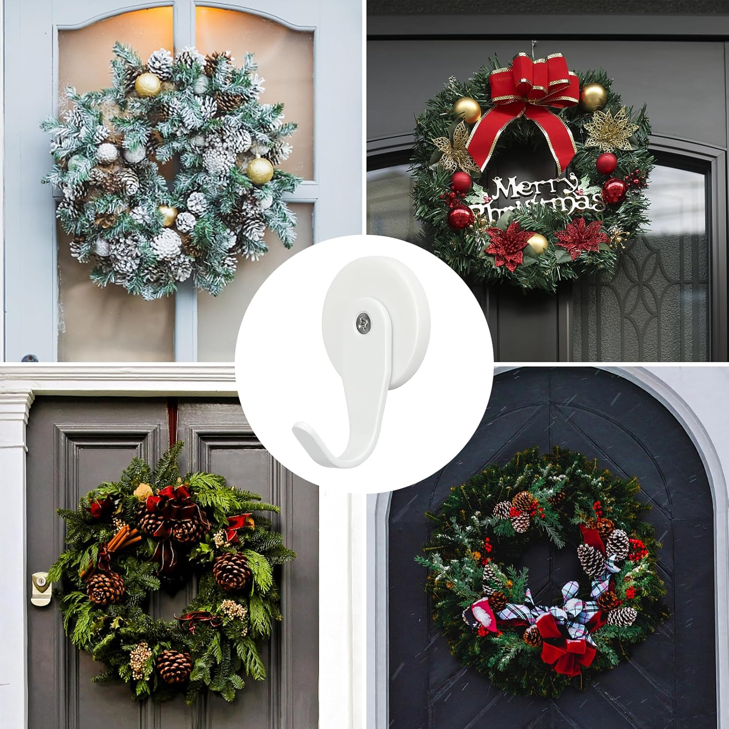 FYY Magnetic Wreath Hanger - 2 Pack Heavy Duty Magnets with Hook for Refrigerator, Christmas Decoration Magnetic Hooks for Metal Front Door, Cruise Hook Hanger for Hanging Cabins Grill Coat Pattern 2W image number 4