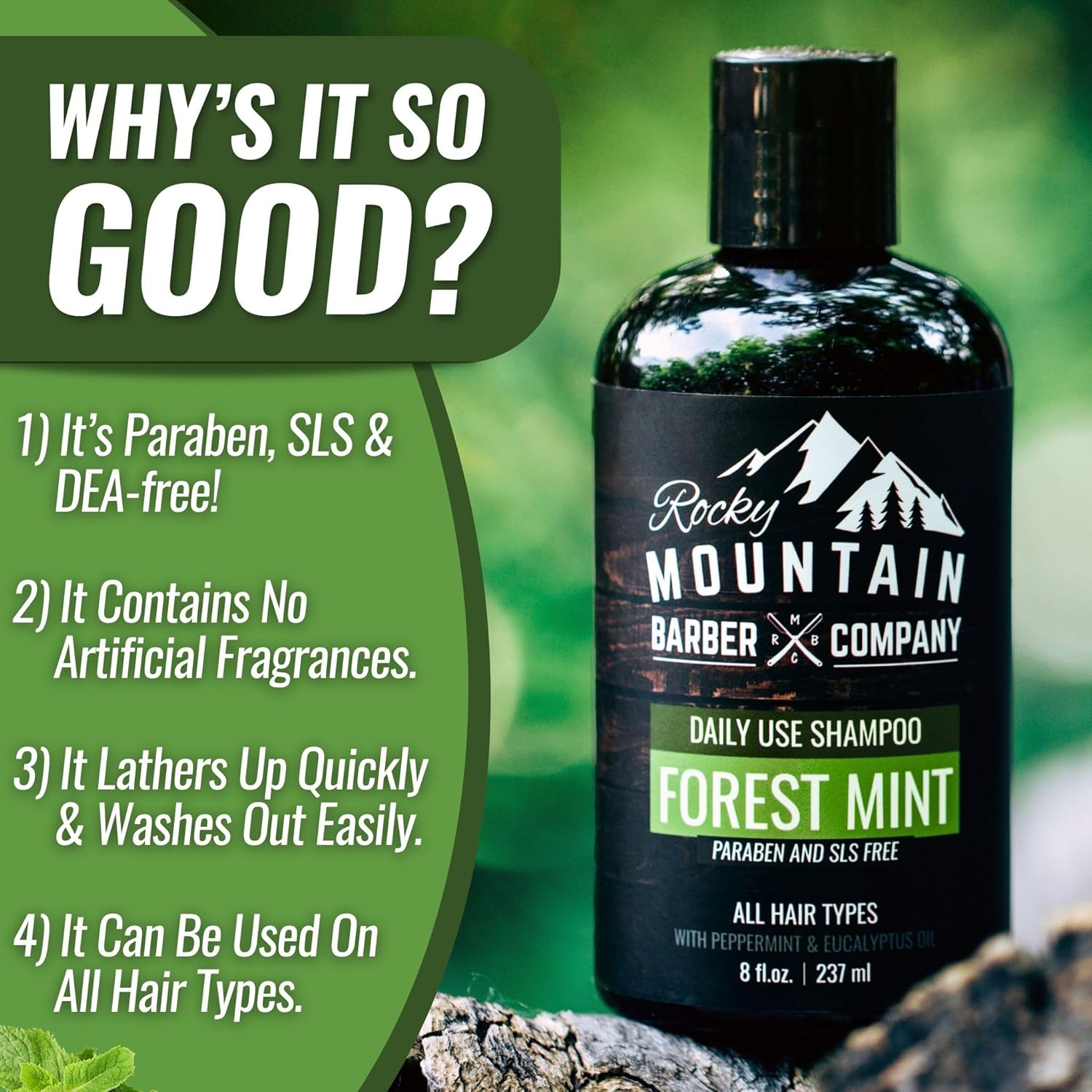 Men'S Shampoo - Tea Tree Oil, Peppermint & Eucalyptus for All Hair Types - Prevents Dry Itchy Scalp - Paraben, SLS & DEA Free - 240Ml - By image number 6