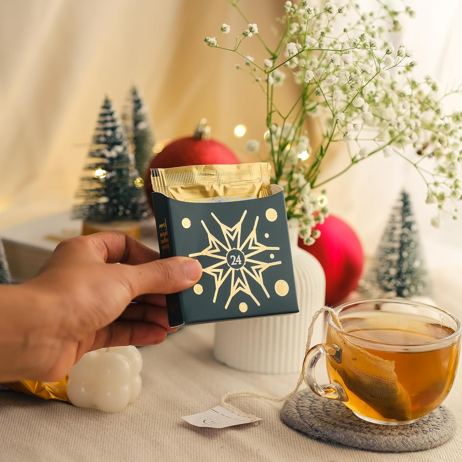 The Vedas Tea Advent Calendar Gift Set 2025 | 24 Unique Flavours | Handstitched Cotton Teabags | Advent Calendar for Adults | Tea Gift Sets image number 3