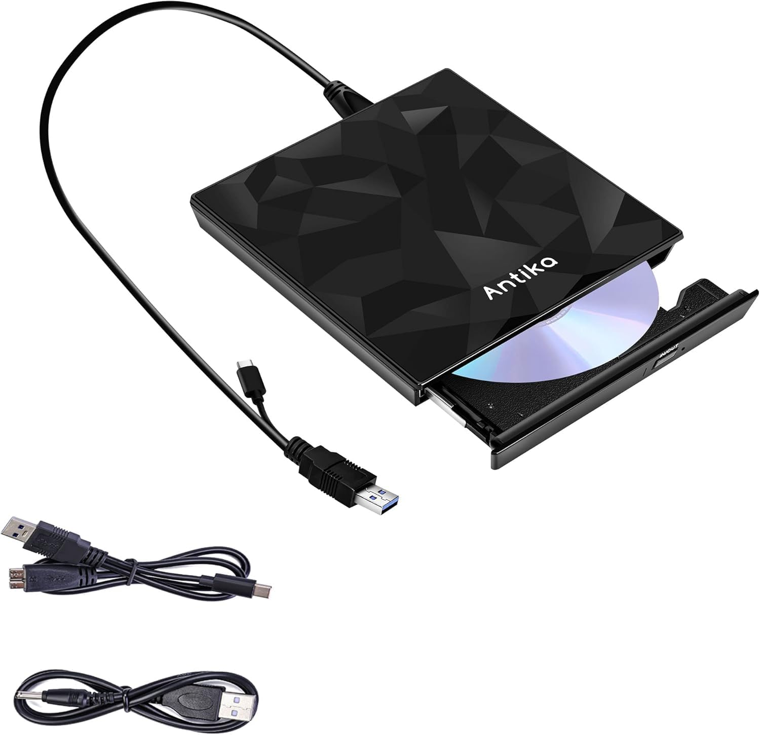 Antika External DVD Drive USB Type-C & USB 3.0 CD Burner Portable CD +/-RW Drive DVD Player for ROM Rewriter Burner Compatible with Laptop Desktop PC Windows Macbook Linux Mac OS