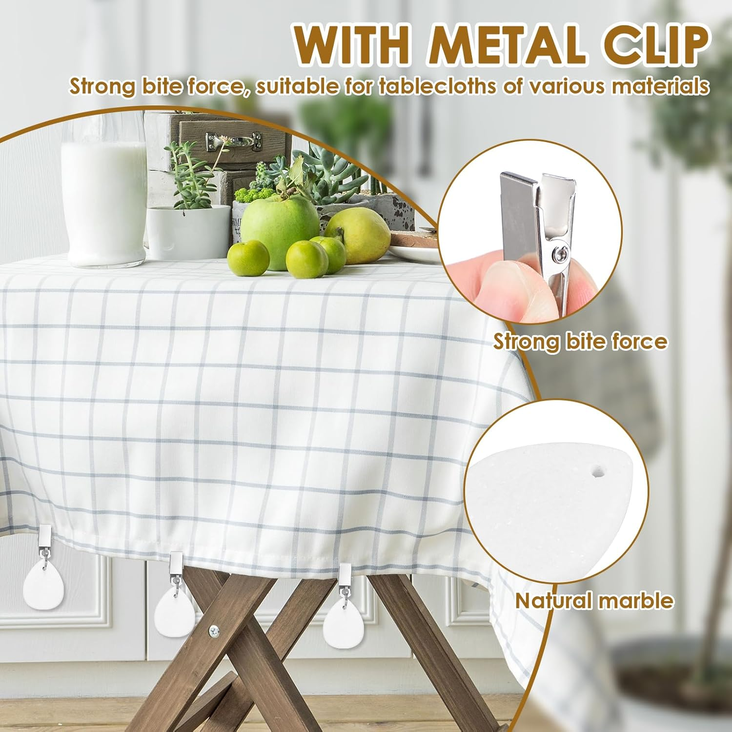 12 Pcs Tablecloth Weights with Stainless Steel Clips Water-Drop Tablecloth Weights Outdoor Tablecloth Weights Tablecloth Pendant to Hold Things down Tablecloth for Picnic Tables (White)
