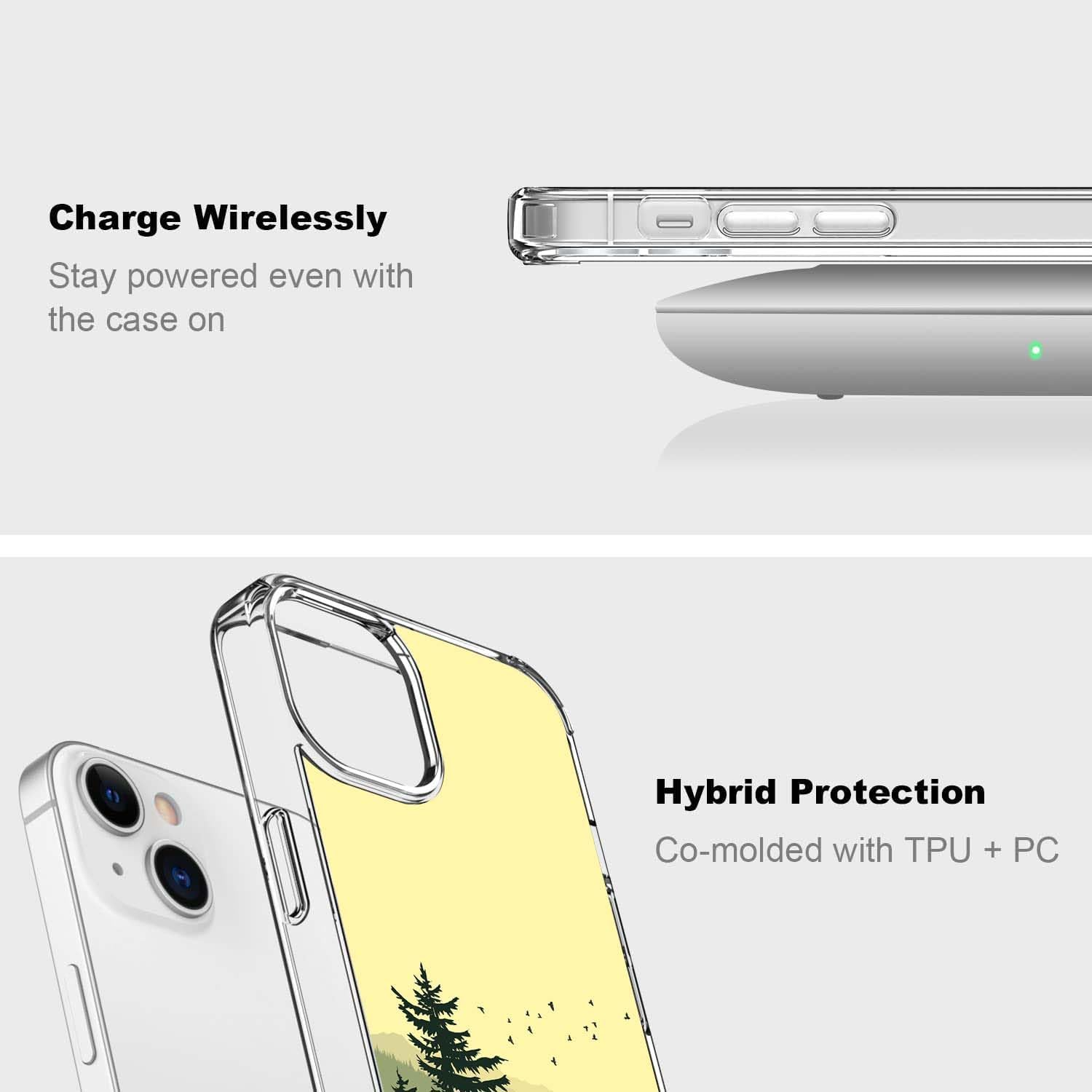 Green Forest Birds Case Compatible with Iphone 13, Minimalist Aesthetic Trees Case for Iphone 13, Trendy TPU Phone Case Cover image number 2