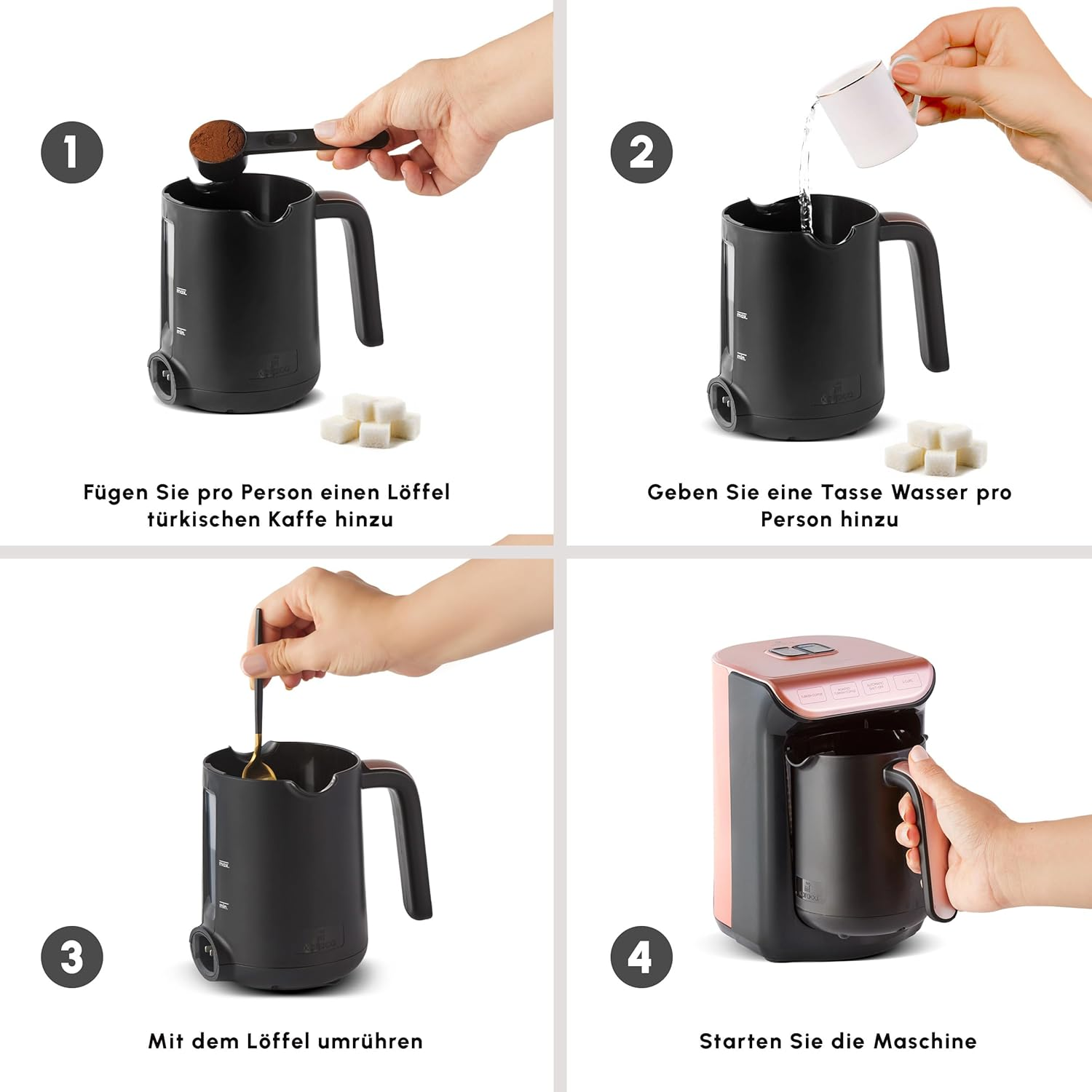 KARACA Hatır Koz Milky Turkish Coffee Machine 300Ml, 5 Cups Turkish Coffee Maker, Automatic Shut-Off & Temperature Control, Turkish Coffee Machine 535W, Rose Gold image number 4