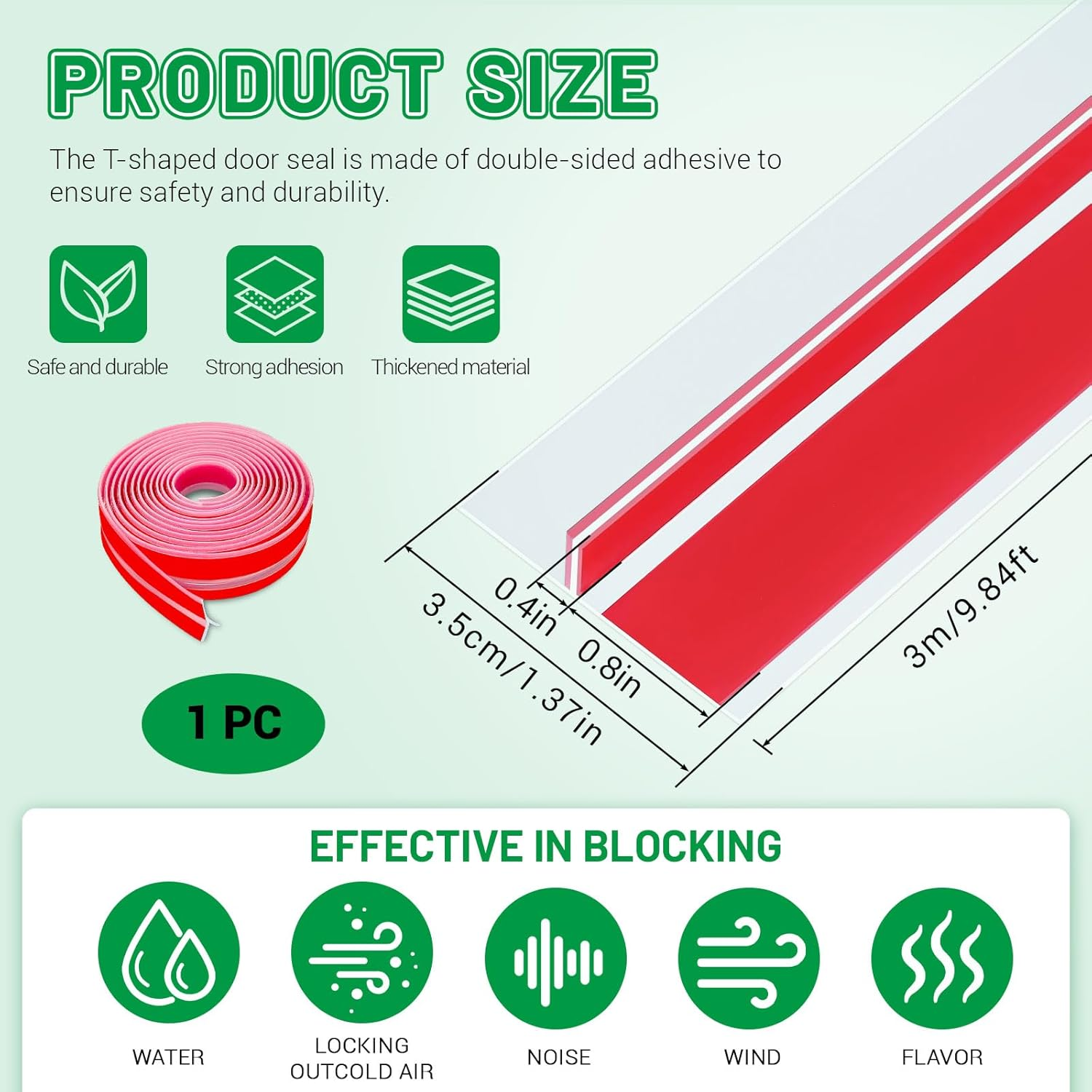 Huakaile T-Shaped Clear Door Draft Stopper Blocker, 9.8 Ft X 1.3" Silicone Weather Stripping Window Seal Strips, Self-Adhesive Waterproof Shower Door Bottom Sweep for Insulation Gap image number 5