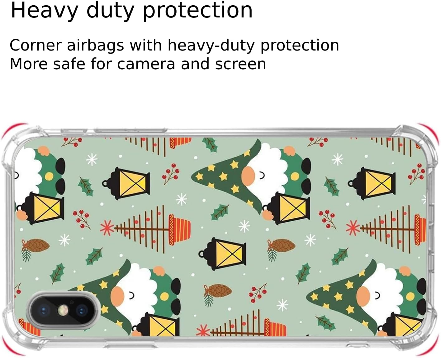 Retro Green Vintage Christmas Gnomes Case for Iphone Xs Max, Cute Cartoon Christmas Trees Snowflake Elements Pattern Case for Girls Boys Women Men, Trendy TPU Bumper Cover Case for Iphone Xs Max image number 6