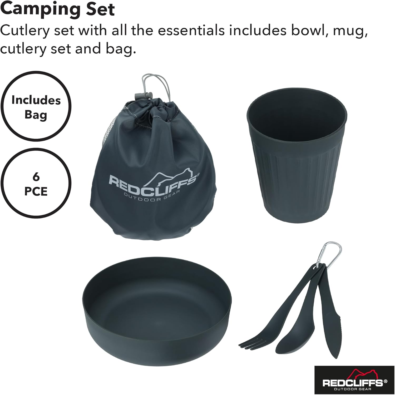Yatsal Redcliffs Camping Bowl Mug and Cutlery with Bag (6 Piece Set) image number 2