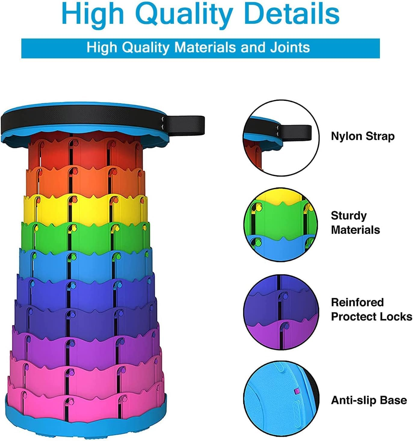 Upgraded Portable Collapsible Retractable Folding Stool, Lightweight Telescoping Foldable Camping Stool for Adults for Outdoor Fishing Hiking Gardening Travel BBQ, Hunting, Indoor Activities image number 6