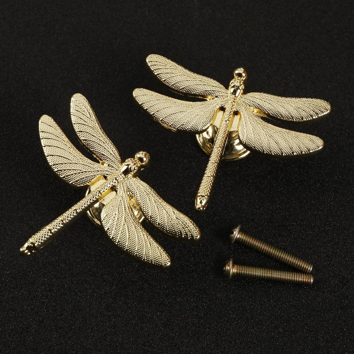 SING F LTD 4PCS Dragonfly Knobs Handles Unique Dragonfly Shape Decorative Handles with Mounting Screws Furniture Hardware Accessories for Cabinet Wardrobe Drawer Dresser Gold image number 2