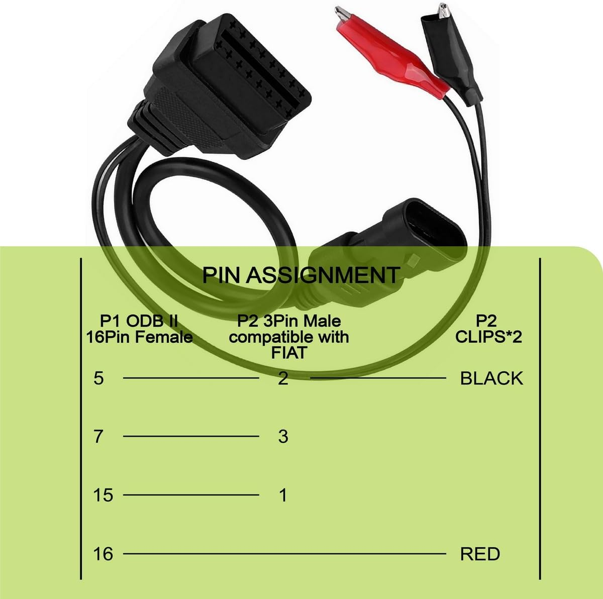 OBD OBD2 16 Pin Connector Diagnostic Adapter for Fiat 3 Pin