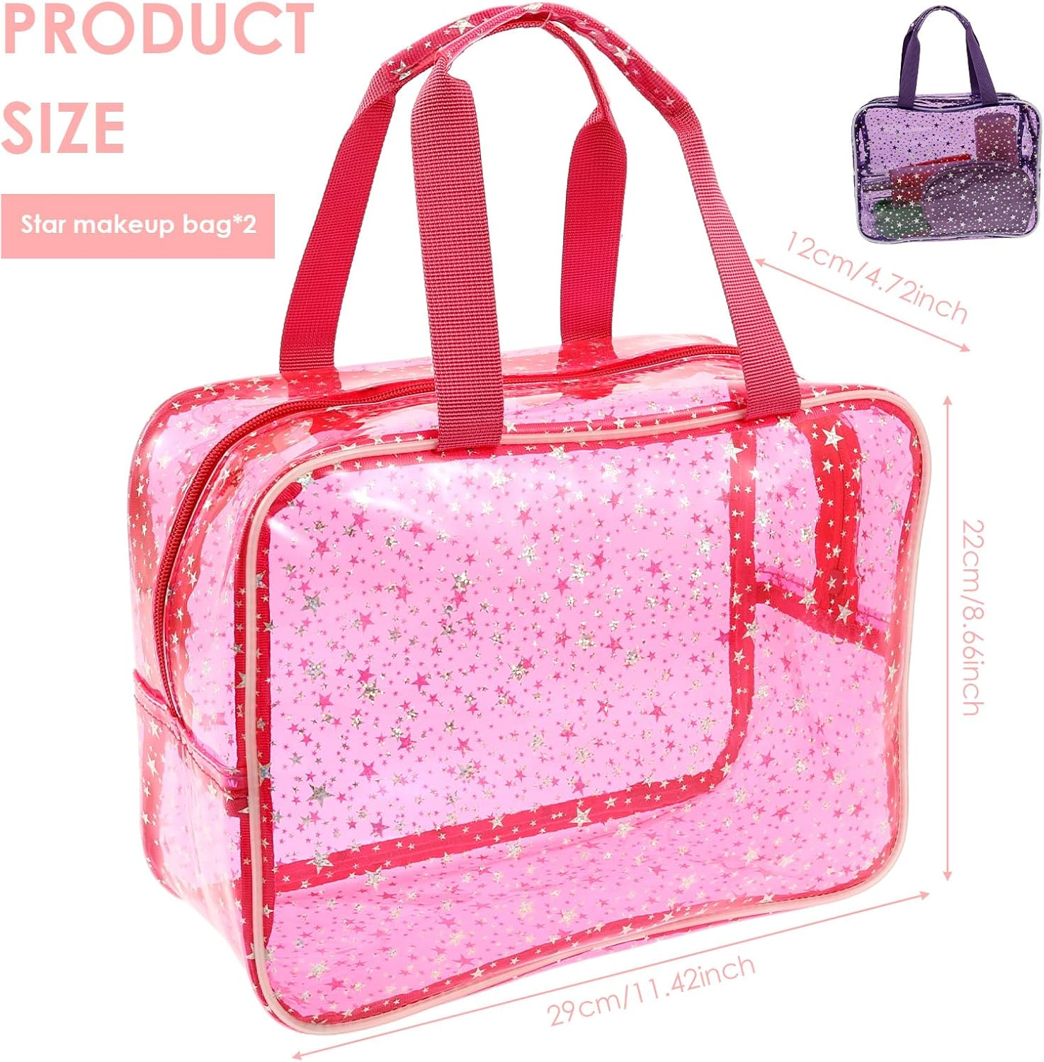 Rdjeokf 2 Pcs Clear Toiletry Bag, PVC Clear Makeup Bag with Handles, Portable Waterproof Travel Makeup Cosmetic Organizer, Carry on Airport Airline Compliantbag for Traveling Men Women image number 3