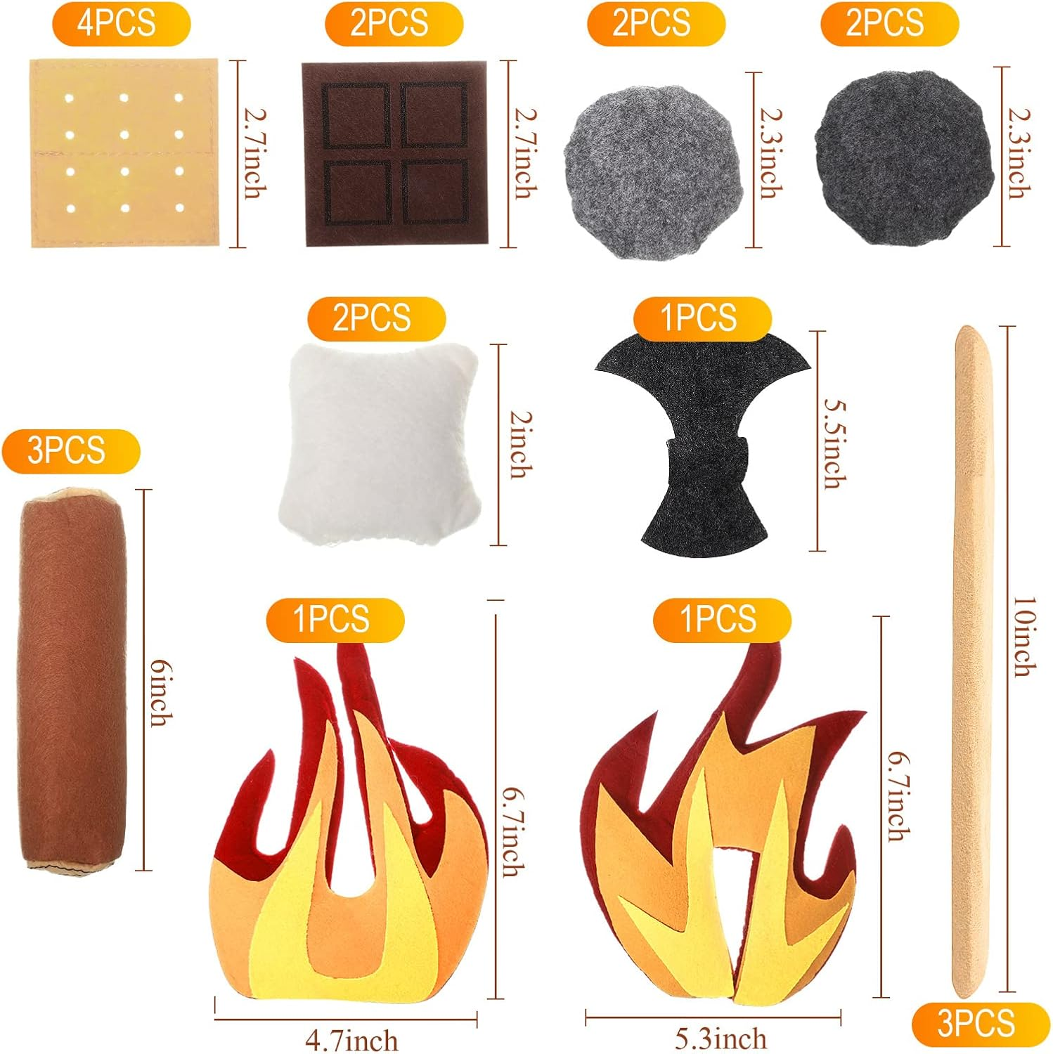 Civaner 17 Pcs Pretend Camping Play Set, 2 Decorative round Throw Pillow, Toys Safe Fake Campfire Plush Wood Design Floor Cushion for Adults Dramatic Outdoor Home Decorations image number 1