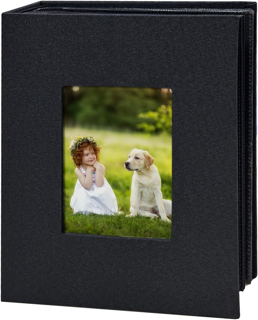 Photo Album 4X6 with 200 Pockets, Slip-In Picture Albums, Linen Cover Memory Book with Front Window, Black Page Vertical Photo Book for Wedding, Family, Anniversary, Baby, Vacation(Beige)