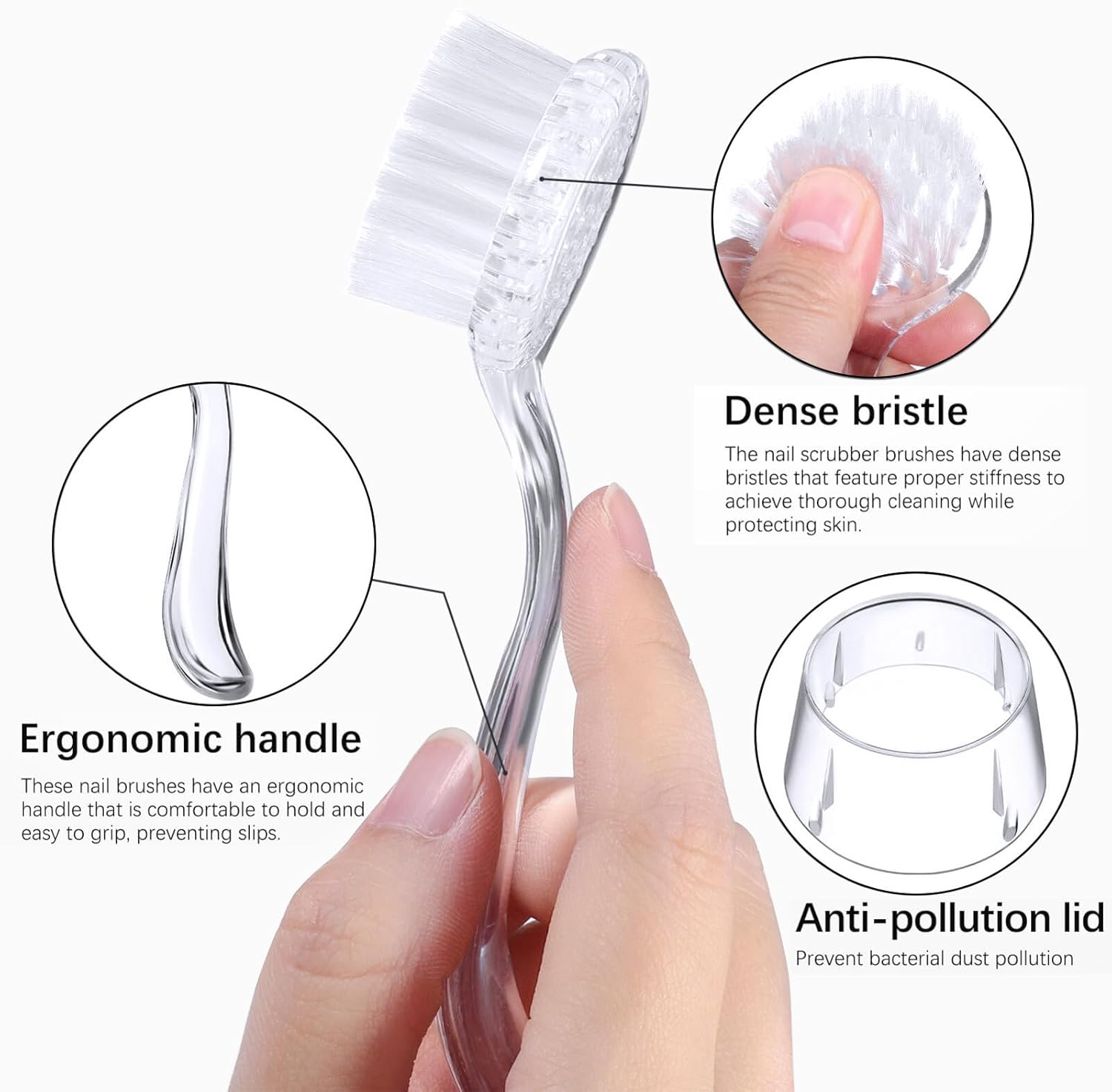 3Pcs Cleaning Brush Hand Grip Nail Manicure Supplies Nail for Cleaning Fingernails Nail Brush Foot Brush Facial Cleansing Brush Toe Brush Pedicure Manicure Brush Nail Scrubber (Transparent, 12.8*2.5CM) image number 5