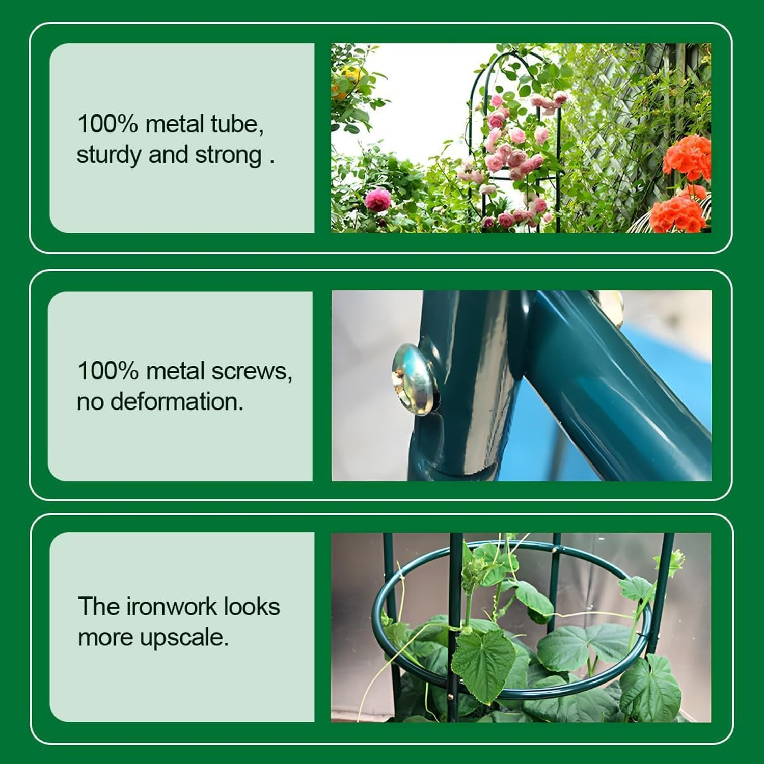 Ilamshar190Cm Garden Obelisk Trellis, 100% Metal, 6.3Ft, for Climbing Plants, Rose Bush round Trellis, Clematis Vines, Black Green Lightweight Plant Tower, for Indoor and Outdoor Use(1 Pack) image number 4