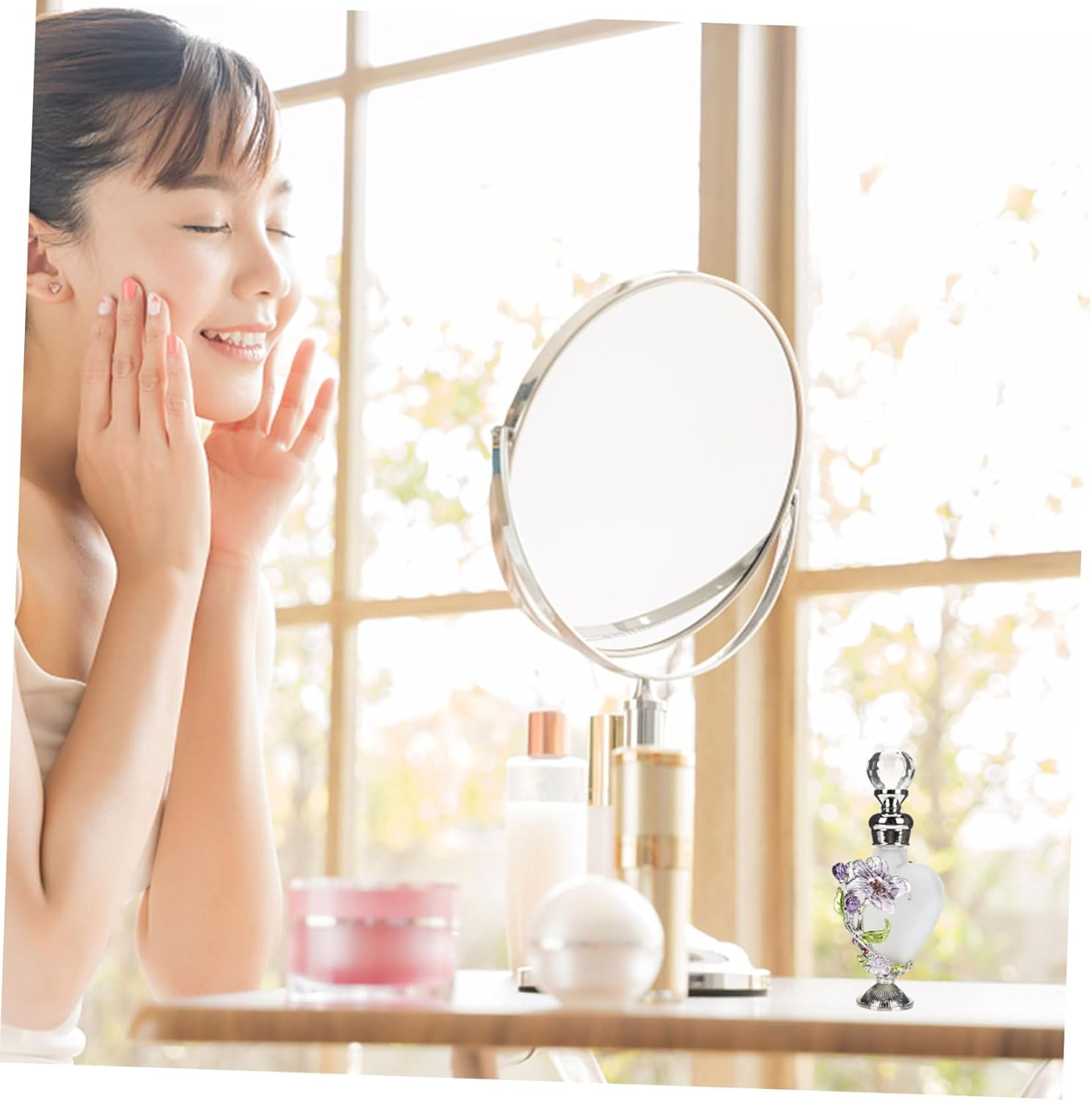 Vintage Floral Perfume Bottles Decorative Glass Travel Bottles Enamel Aromatherapy Containers image number 4