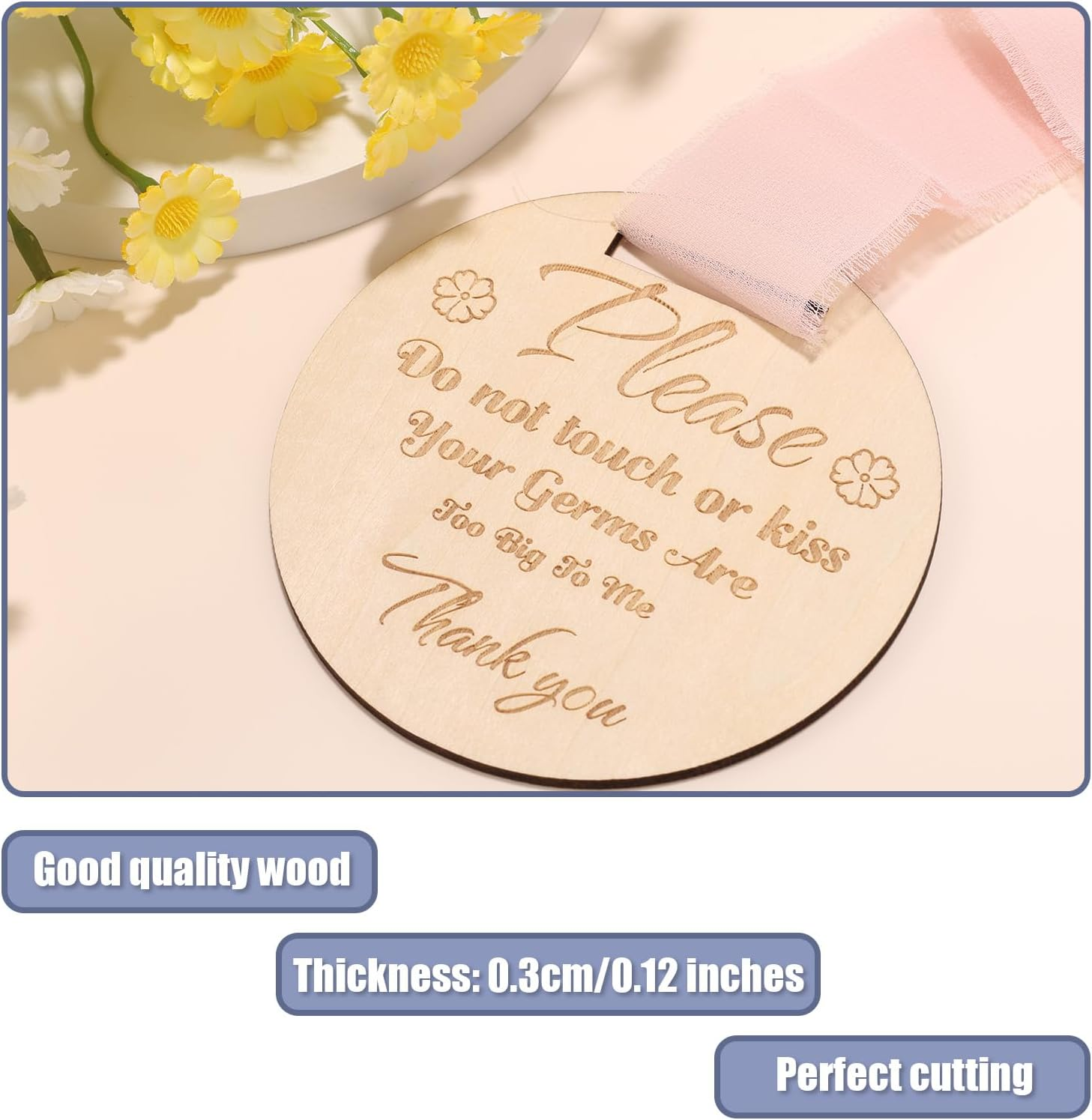 Please Do Not Touch or Kiss Baby Sign, round Please Don&rsquo;T Touch Baby Sign with Ribbon Wooden No Touching Car Seat Tag for Newborn Strollers image number 5