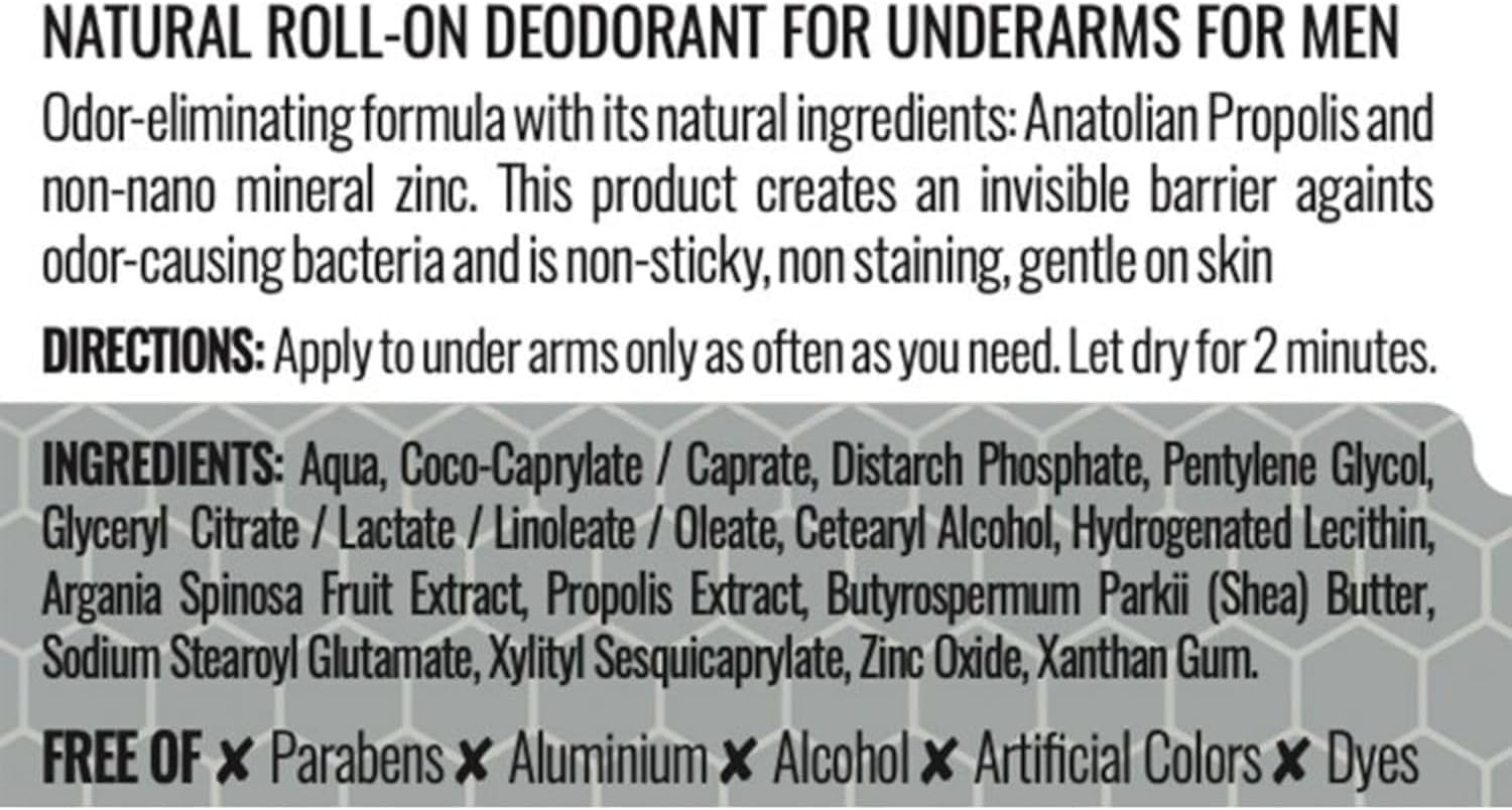 Bee&You Apicare Natural Roll-On - Light and Fresh Cooling 100% Natural with Anatolian Propolis, Shea Butter and Mineral Zinc - Prevent Bad Odor (For Men) image number 1