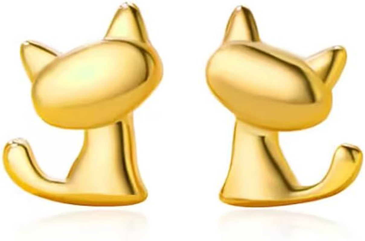 Cute Cat Stud Earrings S925 Sterling Silver Minimalist Lovely Pet Animal Tiny Cartilage Earring Ear Studs Piercing Hypoallergenic Jewelry Gifts for Women Girls