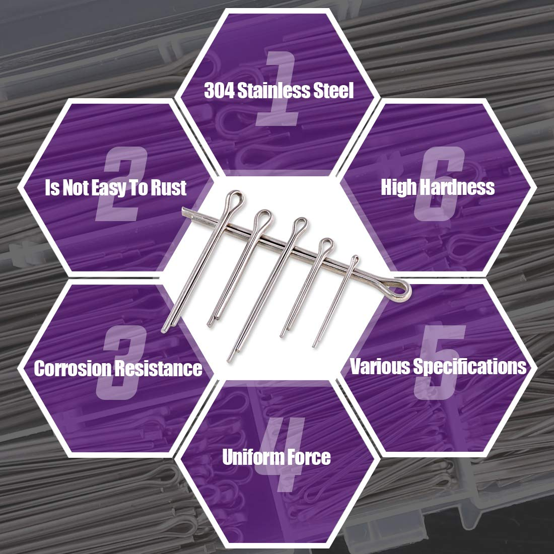 Swpeet 110Pcs 304 Stainless Steel Cotter Pin Clip Key Fastener Fitting Assortment Kit Perfect for Automotive Mechanics Small Engine Repair image number 3