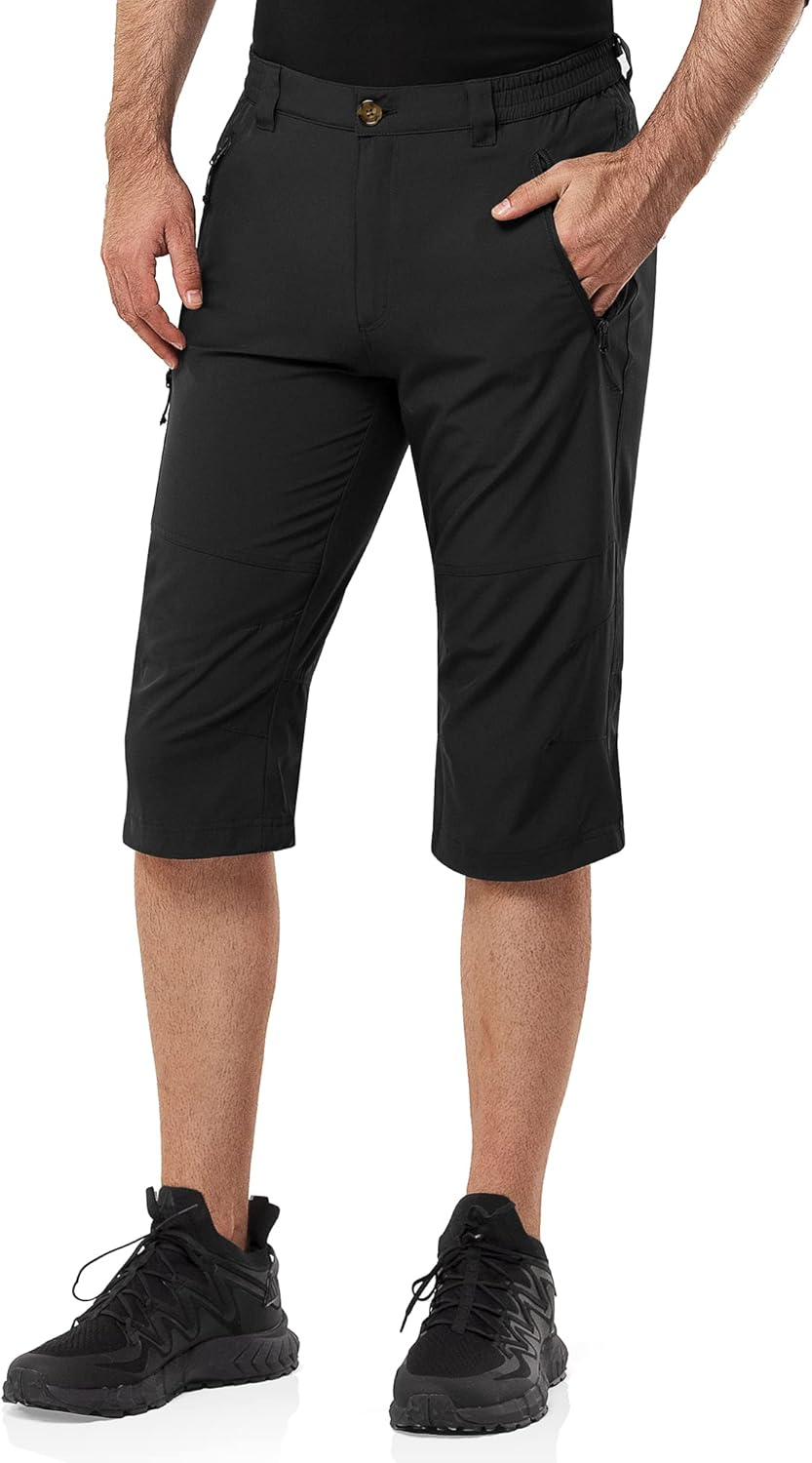 33,000Ft Men'S 3/4 Hiking Shorts Quick Dry Stretch Cargo Shorts UPF 50+ Summer Casual Capri Shorts Outdoor Hiking Pants with Zip Pockets for Travelling