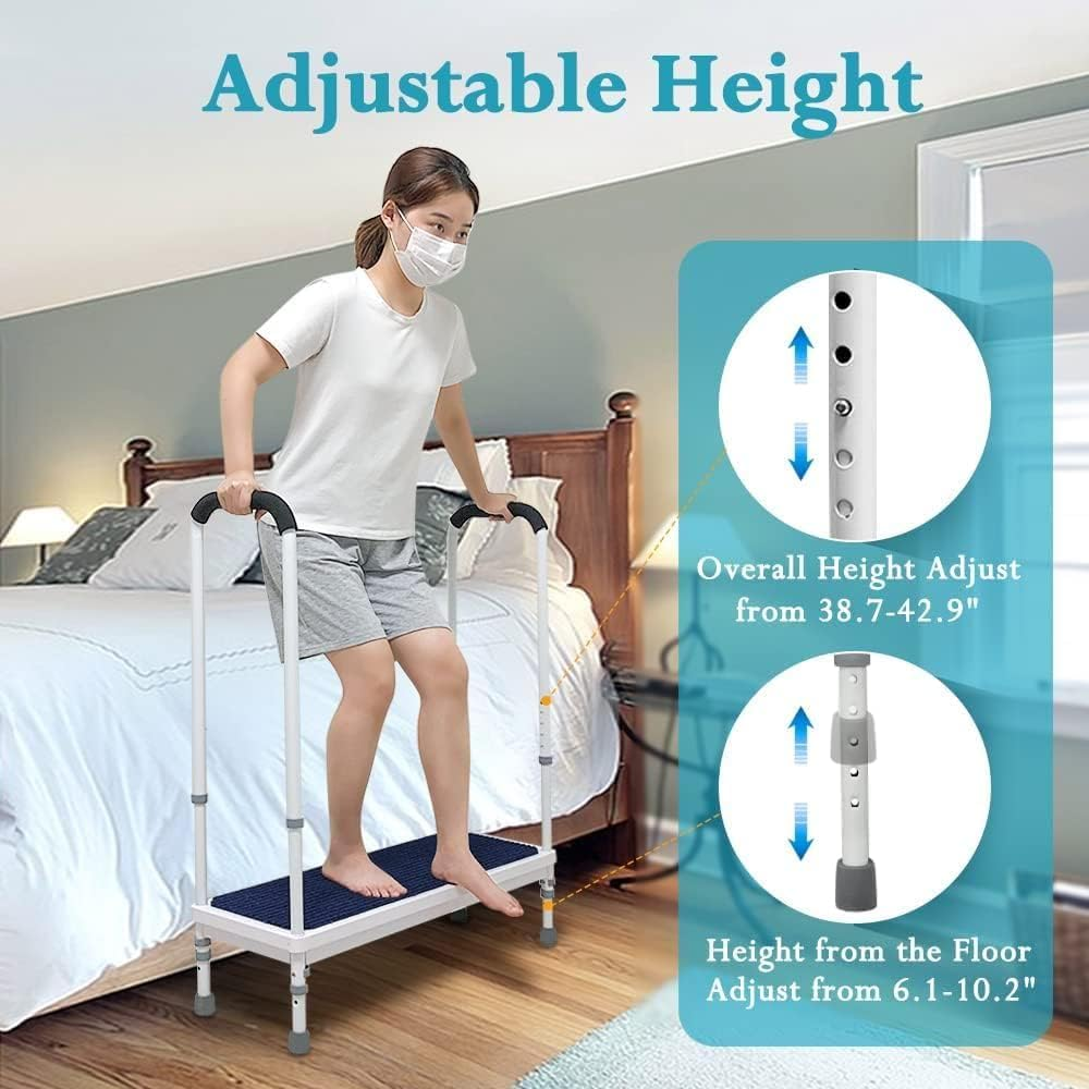 NEPPT Bed Steps for High Beds for Adults Safety Step Stool with Handle Elderly Bedside Assist Medical Adjustable Handicap Foot Step Stool for Bedroom, Bathtub, Shower, SUV Car (Blue-80Cm) - Blue-80Cm image number 5