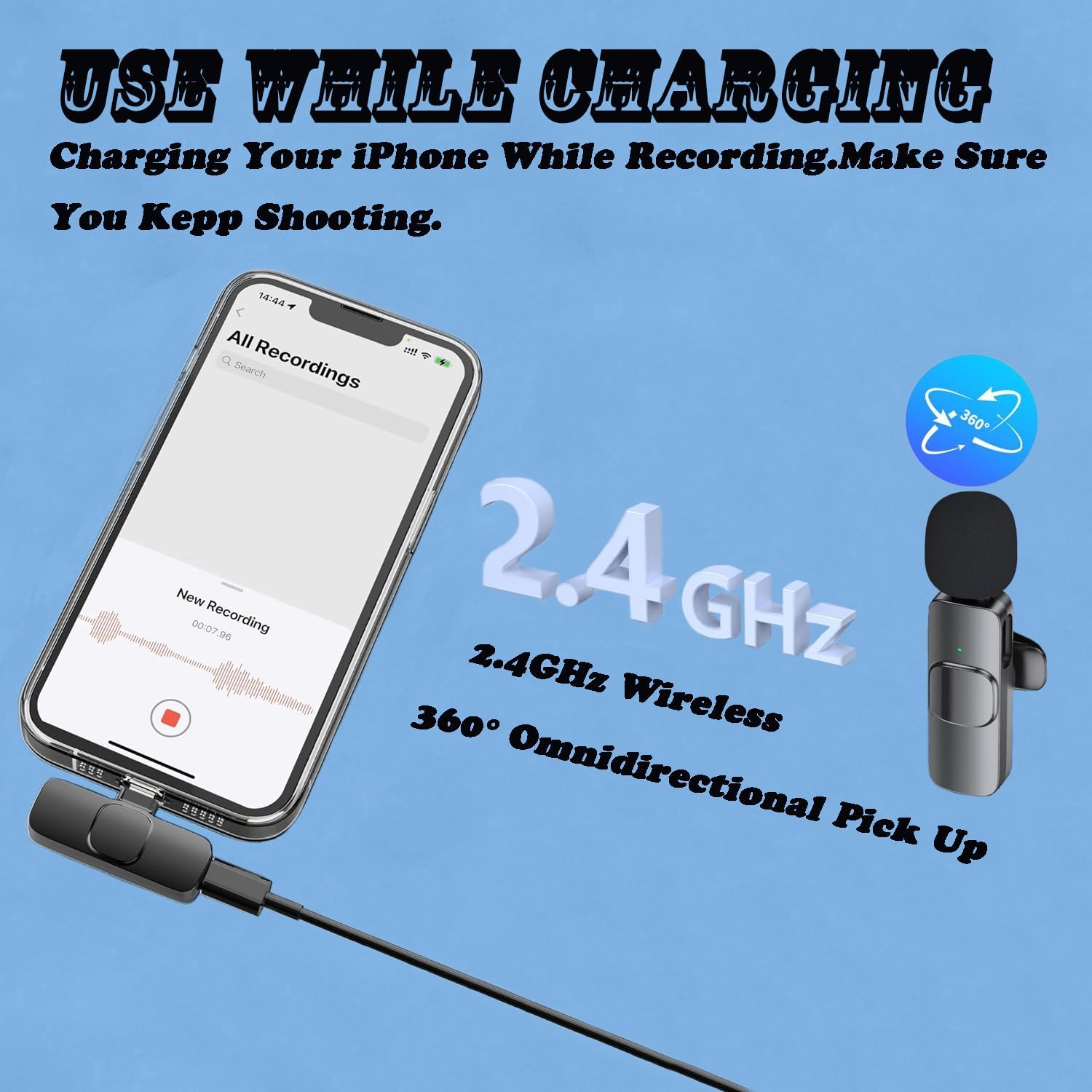 Aoiutrn Wireless Lavalier Microphone for Iphone and USB C, 2 in 1 Mini Clip-On Wireless Lapel Mics Compatible with Iphone,Ipad, Android for Video Recording,Youtube, Interview, Tiktok, Vlog image number 1