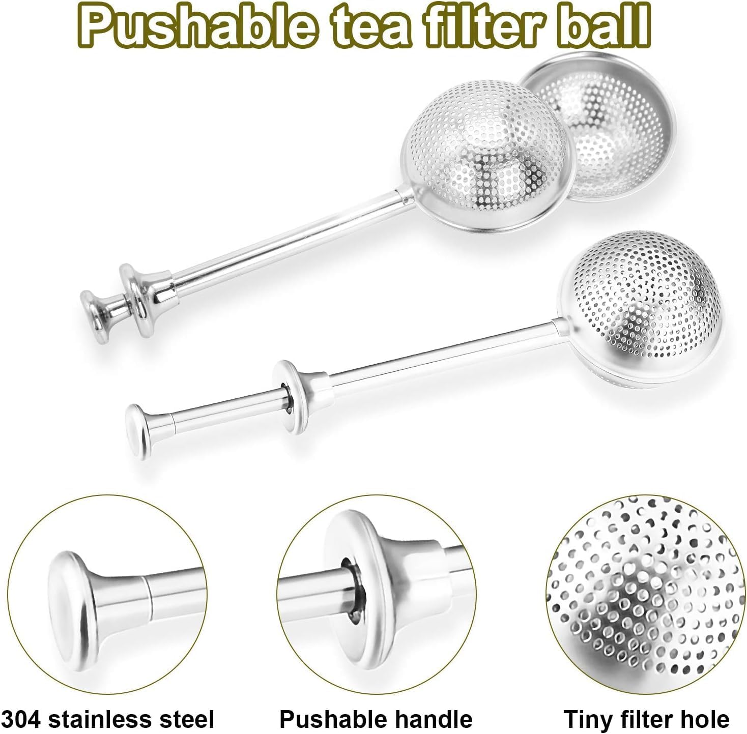 2Pcs Stainless Steel Dusting Bottle Tea Leaf Filter Tea Steeper Loose Leaf Flour Strainer Tea Ball Strainer Tea Leaf Holder Strainer Ball Flour Sieve Tea Spoon Seasoning Snap image number 5