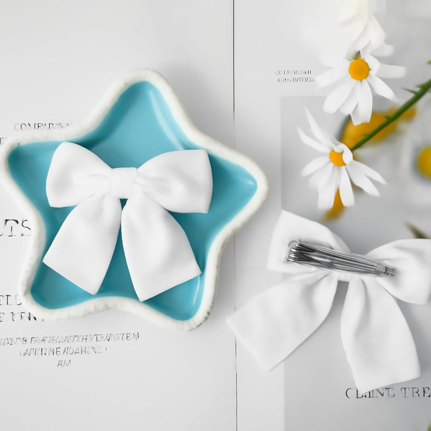 SANTUO Elegant Hair Bow Hair Clip - 2 Pieces Hair Clip Bow for Women & Girls, Vintage Velvet Hair Bows Accessory in (White) image number 4