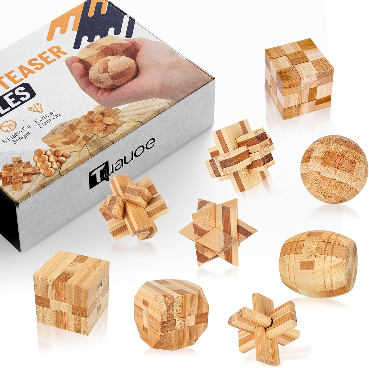 Tuauoe Wooden Brain Teaser Puzzles, 9Pcs 3D Brain Teasers for Adults Teens Kids, Logic Mind Puzzle Box Lock Toy Removing Assembling 3D Small Puzzle Gift Set, Small 3D Unique IQ Hand Puzzles image number 1