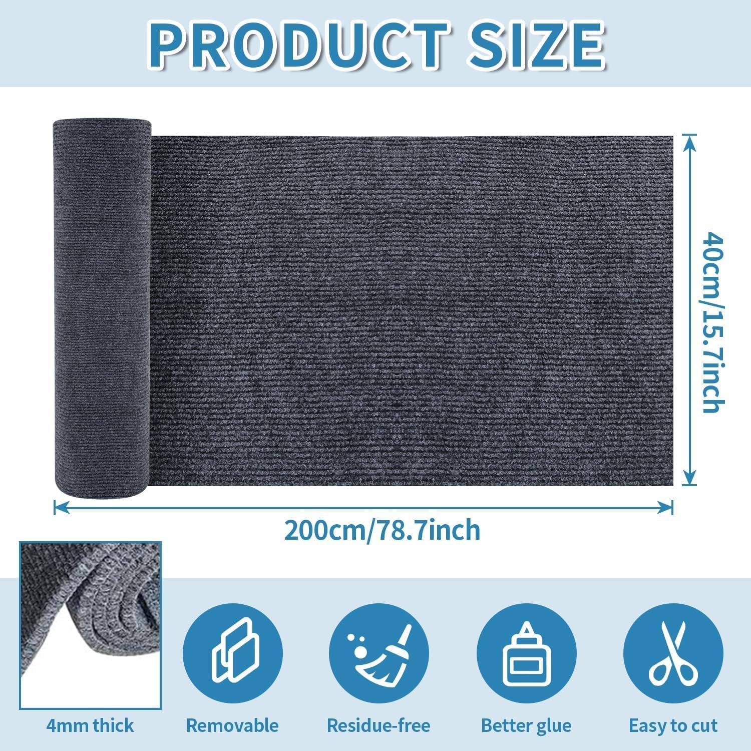Cat Scratch Furniture Protector, 40&times;200 Cm/15.75&times;78.74 Inch Large Cat Couch Protector, Cat Scratching Mat Furniture Protectors from Cats Scratch DIY Self-Adhesive Climbing Cat Scratcher (Grey) image number 6