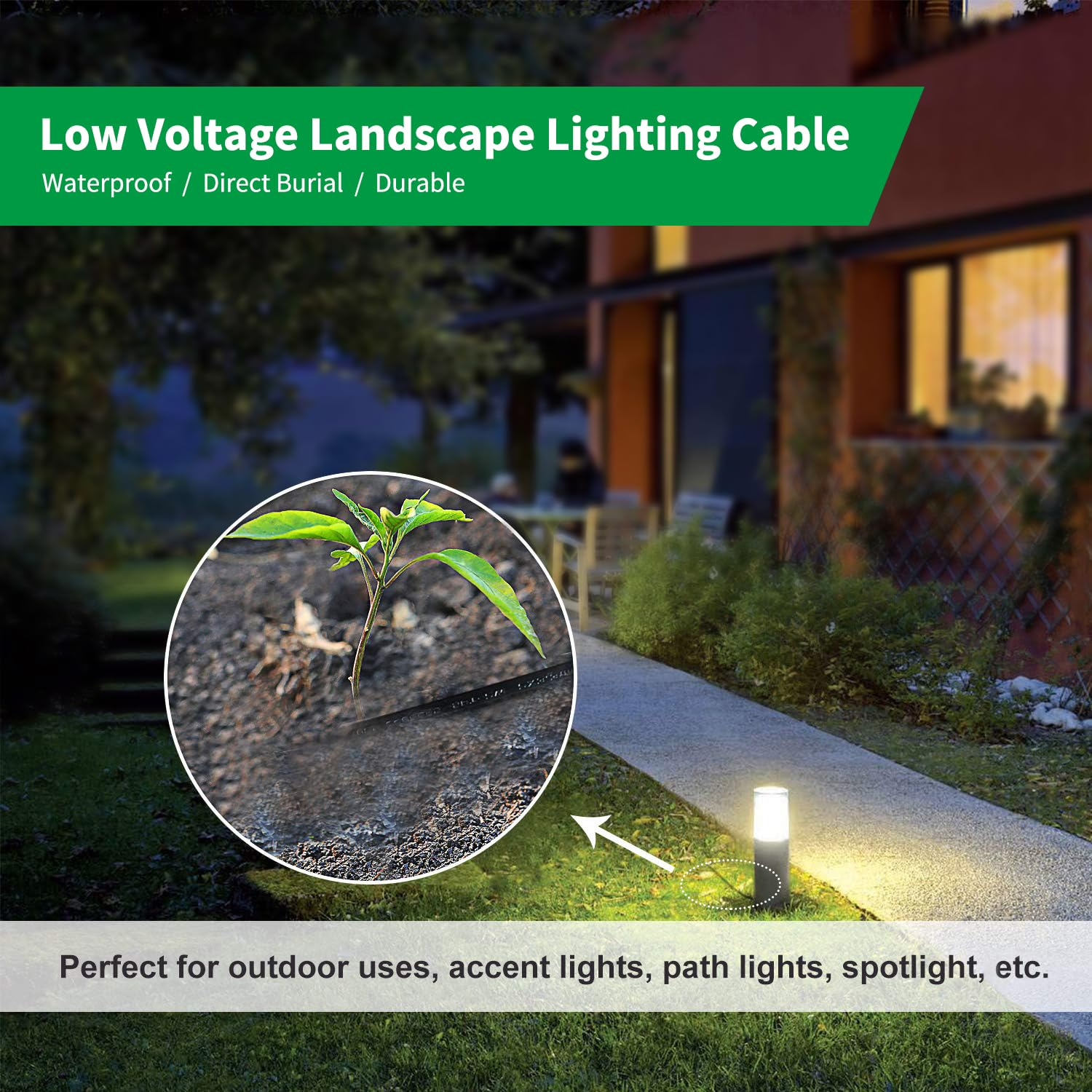 FIRMERST 2X1.31 M㎡ (16AWG) Low Voltage Wire Outdoor Lighting Garden Cable 15.24 Meters-16 Gauge 2 Conductor