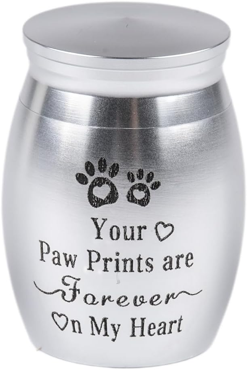 SIGONE Aluminum Small Dog Urn, Silver, Footprint Pattern, Used for Dog or Cat Ashes, Mini Ashes Souvenir, Lost Pet Memorial Condolences, Pet Cremation Urn image number 1