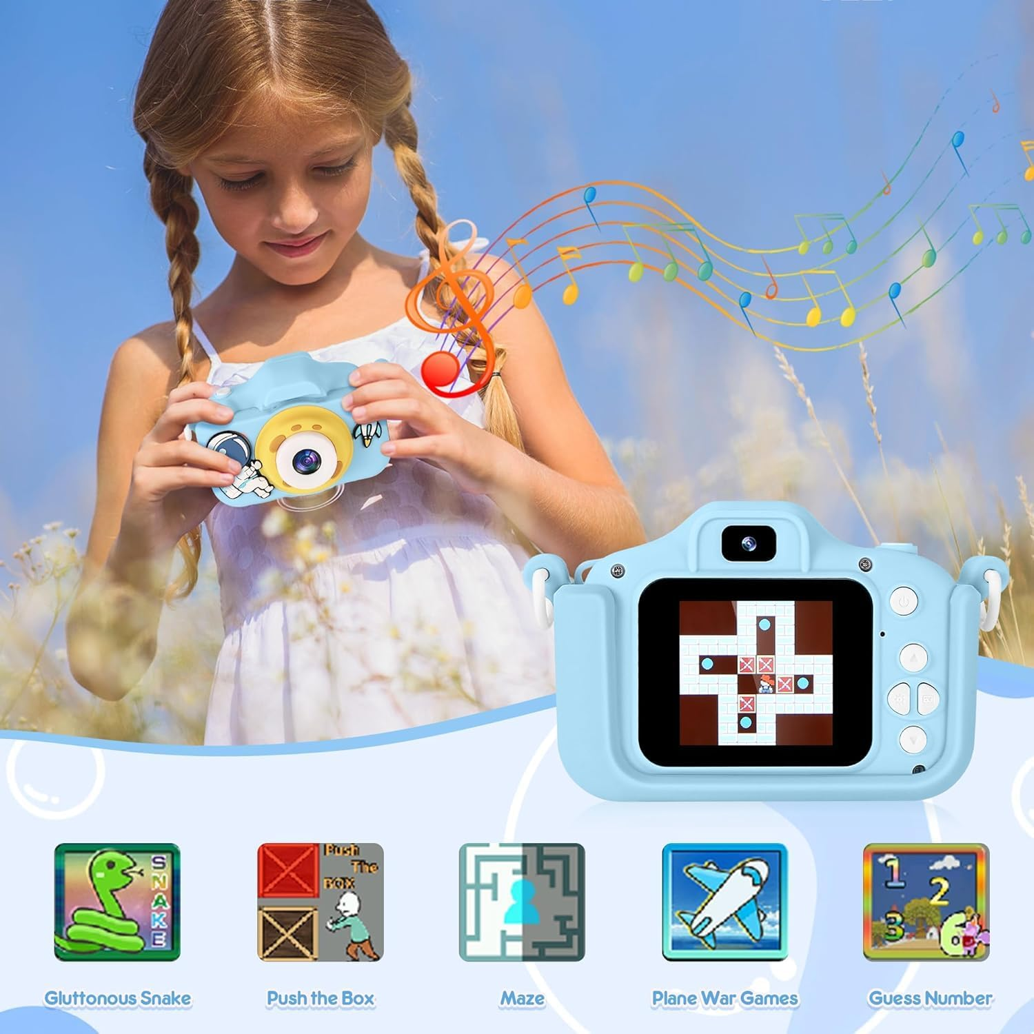 Kids Camera Toys for 3-12 Year Old Boys Girls Children, 1080P HD Portable Child Digital Video Camera with Silicone Cover, Chritmas Birthday Festival Gifts for Toddler with 32G SD Card (Astronaut Blue) - Purple image number 7