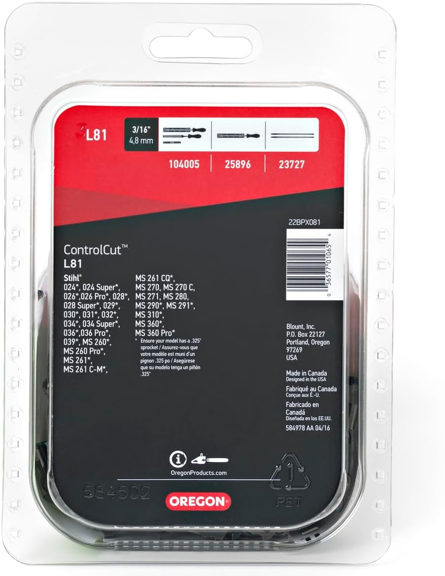 Oregon L81 Controlcut Chainsaw Chain for 20-Inch Bar, 81 Drive Links, Low-Kickback Chain, Fits Several Stihl Models Gray image number 5