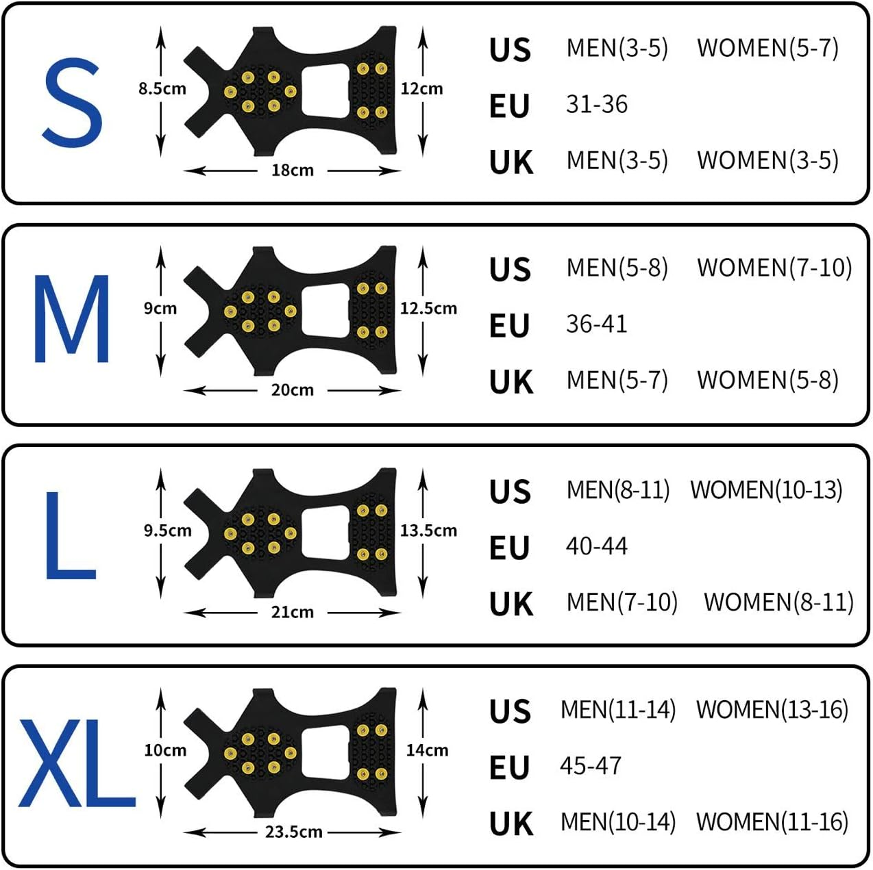 Ice Cleats, Ice Grips Traction Cleats Grippers Non-Slip over Shoe/Boot Rubber Spikes Crampons with 10 Steel Studs Crampons + 10 Extra Replacement Studs image number 2