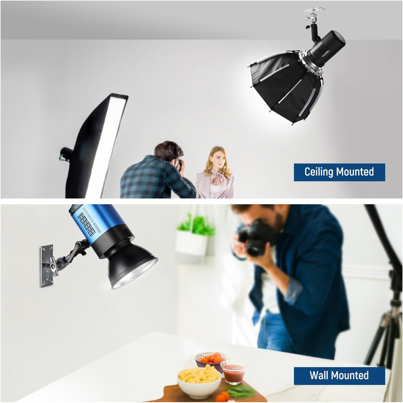 NEEWER 6.5 Inch Wall Ceiling Mount Baby Pin 5/8" Stud with 360&deg; Swivel Ball Head & 10 Screws, Photography Photo Studio Wall Mount for Ring Light,Video Light,Strobe Flash, Max Load 22Lb/10Kg, ST-WM2 image number 5