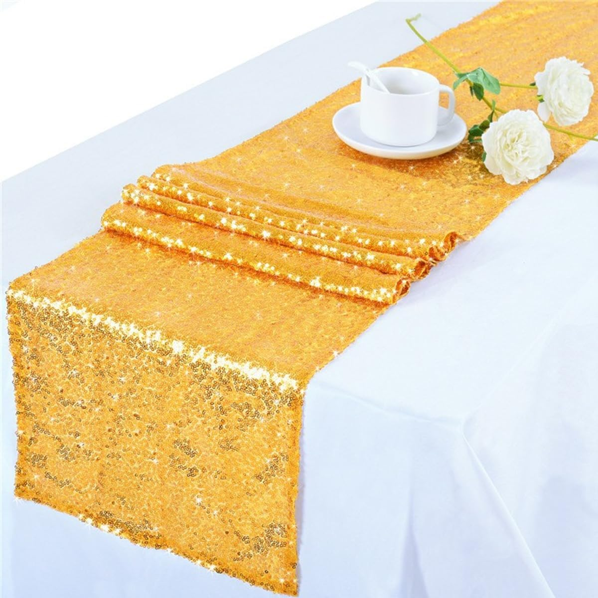AIMALL Premium Sequin Table Runner for Weddings and Special Events, 12" X 71", Sparkling Color Choices, for Tables of 4-6 image number 5