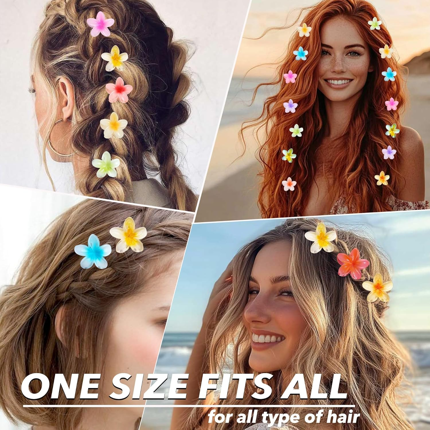 Pack of 15 Flower Hair Clips, Flower Hair Clips, Hawaiian Hair Clip Flower, 4 Cm Small Plumeria Flower Claw, Thin, Thick, Curly Hair for Women, Non-Slip Hibiscus Hair Clips, Hair Accessory image number 3