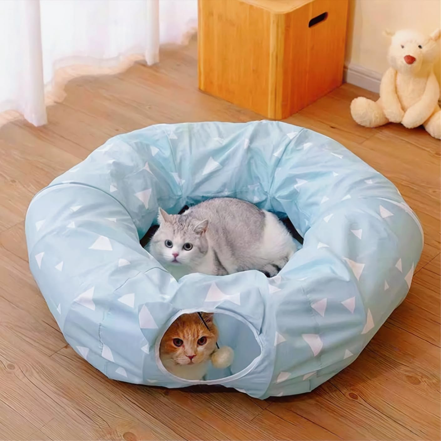 Cat Tunnel Bed for Indoor Cat Large Donut Cave Peekaboo Play Hideaway Interactive round Tube Scratching Mat for Kitten/Puppy Multi-Function Cute Circle Tree House with Ball Toy for Kitty/Dog Small Pet image number 4