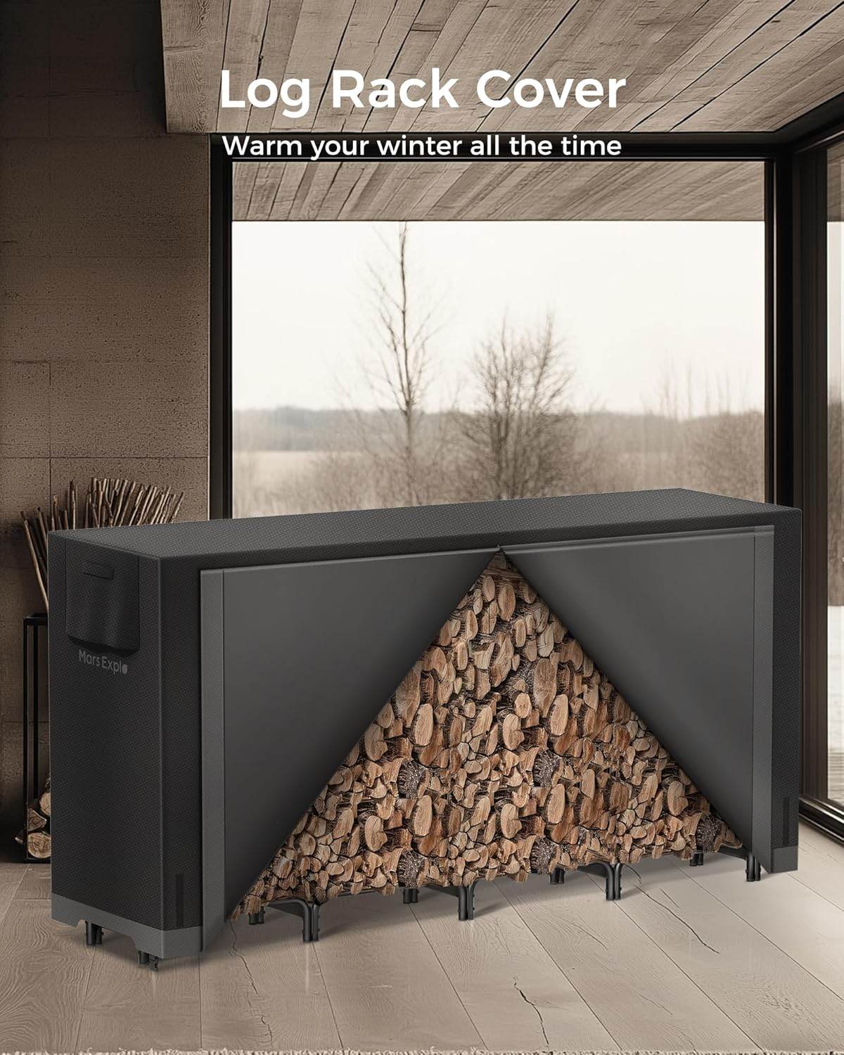 8Ft Firewood Rack Outdoor with Cover, Heavy Duty Wood Racks Outdoor for Firewood, Indoor Firewood Storage Log Rack with Cover Wood Holder Set Black image number 1