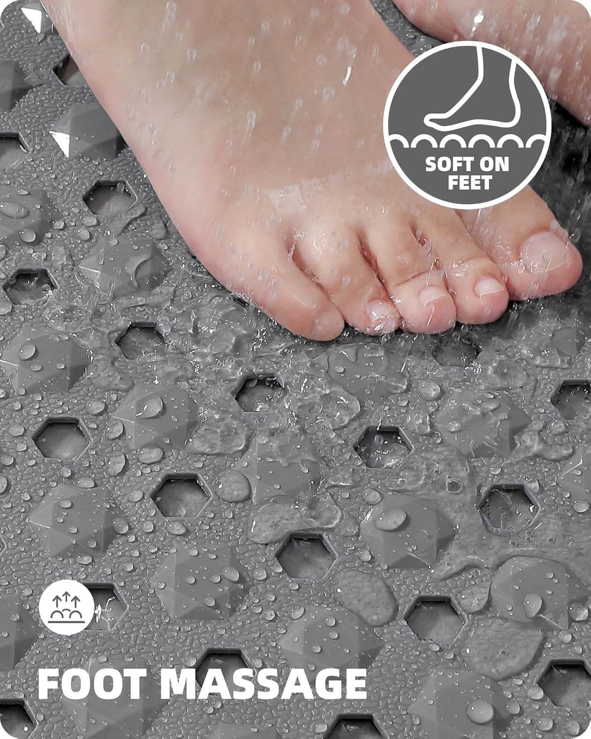 Color&Geometry Bathtub Mat Non Slip 16"X39", Long Bath Tub Mat with 187 Suction Cups and Bigger Drain Holes, Easy to Clean, Quick Dry Shower Mats for inside Shower for Kids, Elderly,Grey image number 1