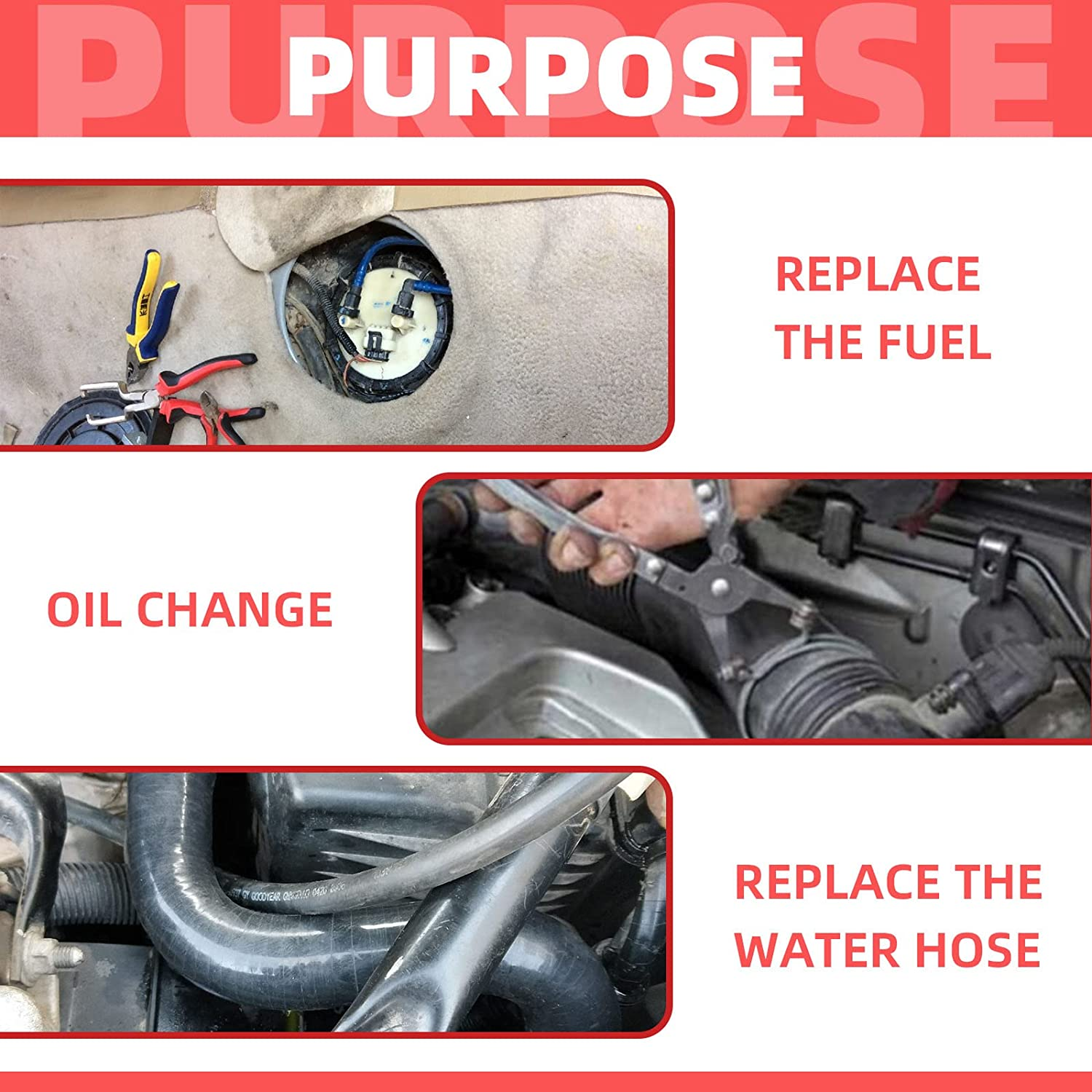 Glarks 9Pcs Red Flexible Hose Clamp Pliers Set, Long Reach Spring Wire Clip Plier Hose Clamp Pliers Remover Kit for Replacement of Fuel, Oil, Water Hose image number 3