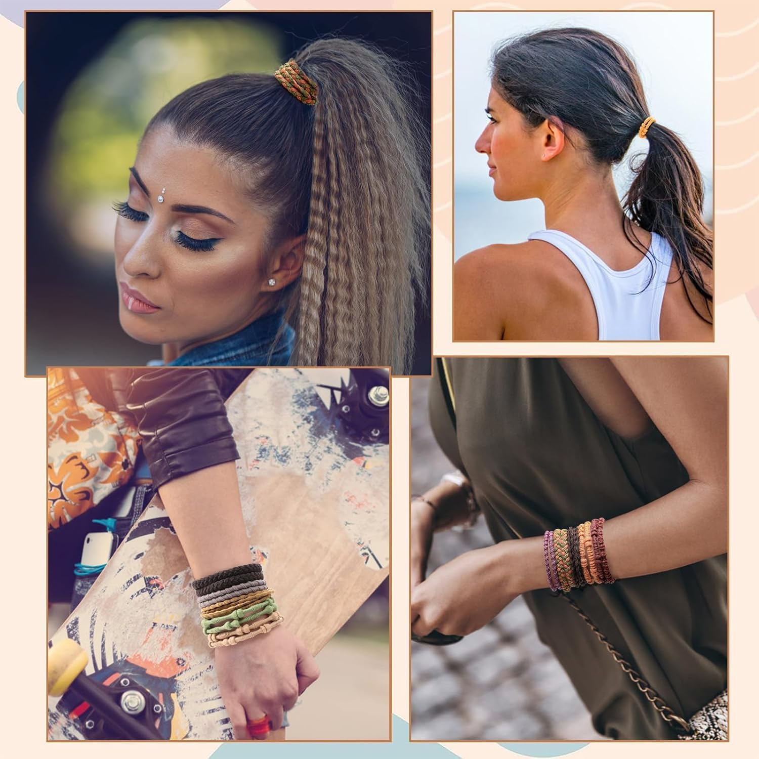 20 Pieces Boho Braided Ties for Girls, Boho Hair Scrunchie Bracelet, Hair Ties Set, Elastic Hair Bobbles for Girls for Thin, Long, Curly, Thick Hair or Pony Tails (10 Colors)