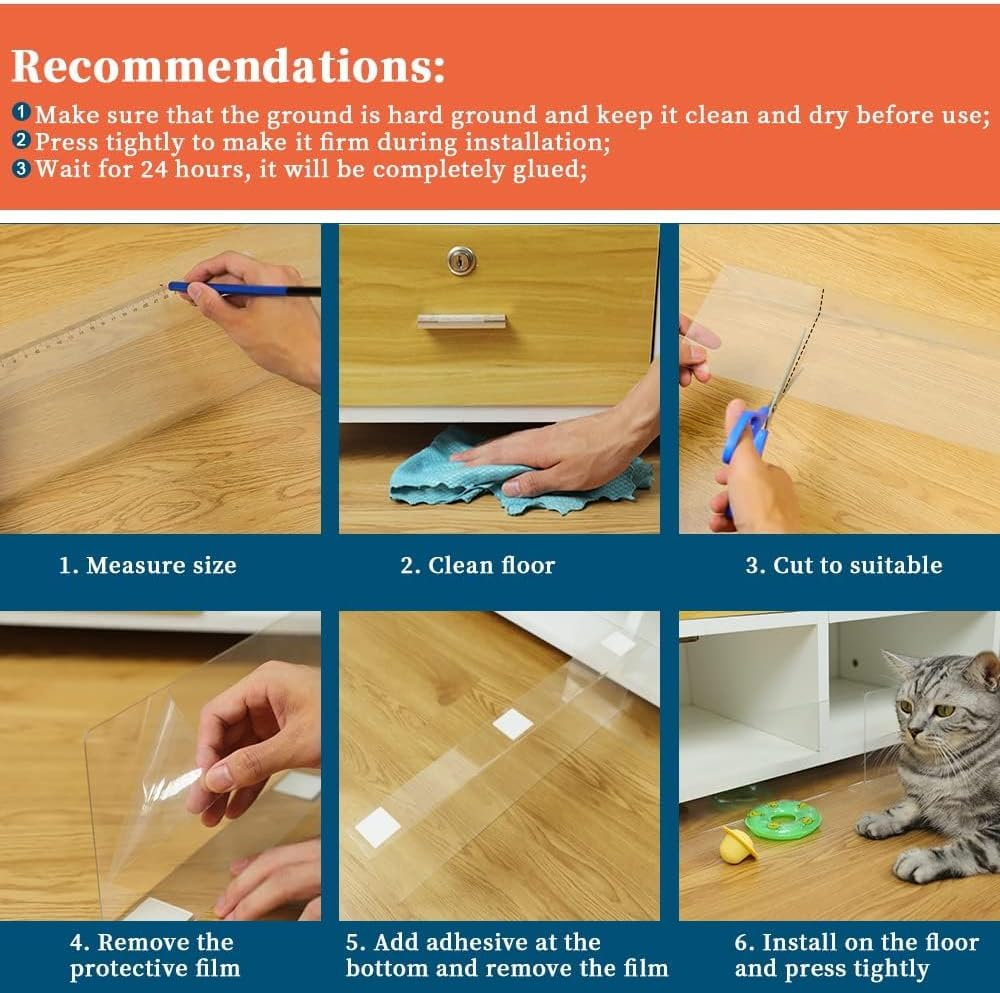 8 Pack under Bed Blocker for Toys - 4.7" High 16" Long Couch Gap Bumper - Stop Clutter Safety PVC Adjustable Clear Guards - Furniture Barrier with Strong Adhesive image number 6